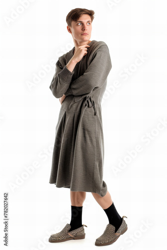 Contemplative Young Adult in Stylish Attire Posing for Fashion Banner
