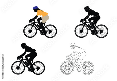 cycling for health silhouette Healthy lifestyle concept vector illustration riding a bicycle © SIRAPOB