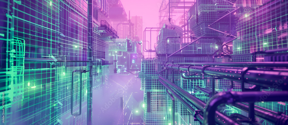 Obraz premium Virtual industrial factory advance futuristic with concept background