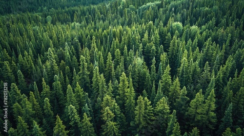 Aerial view of a green boreal forest