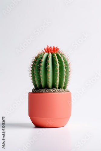 Blooming cactus in ceramic pot isolated on white background. Potted plant