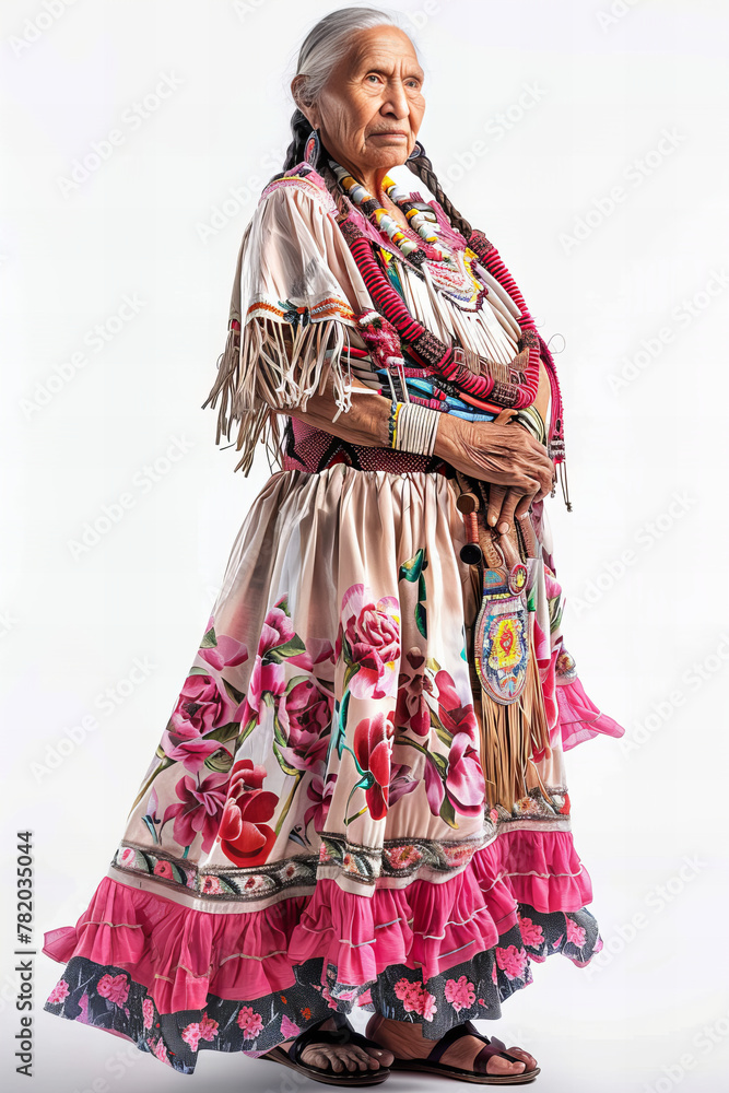 Elegant Elderly Woman in Traditional Dress Posing for Cultural Banner
