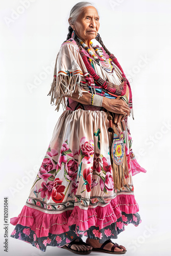 Elegant Elderly Woman in Traditional Dress Posing for Cultural Banner