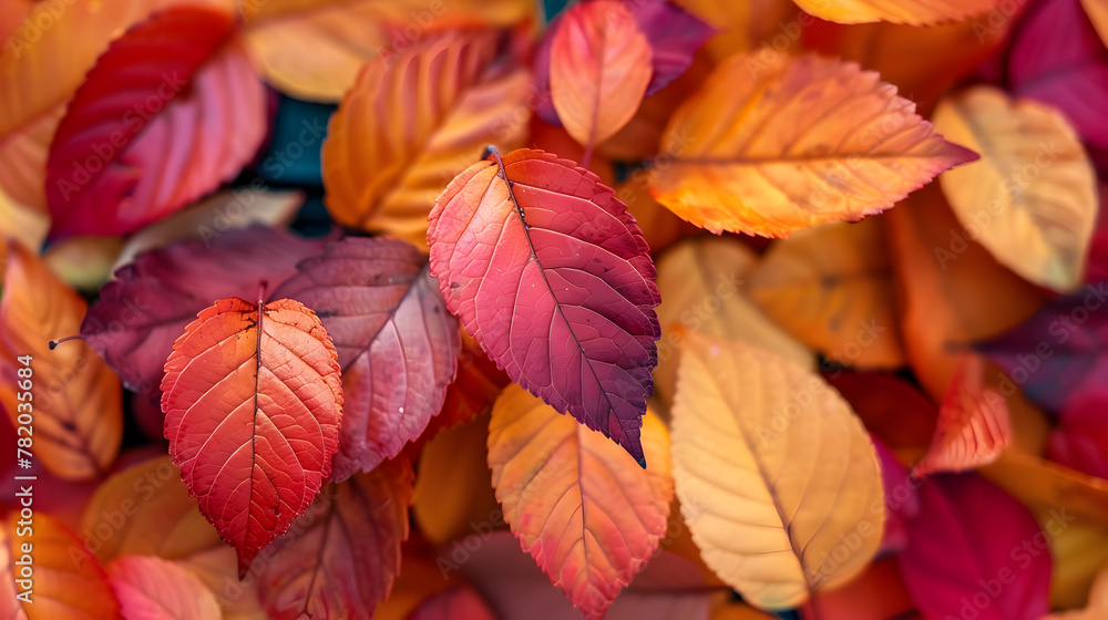 Autumn leaves in vibrant hues of red, orange, and yellow.



