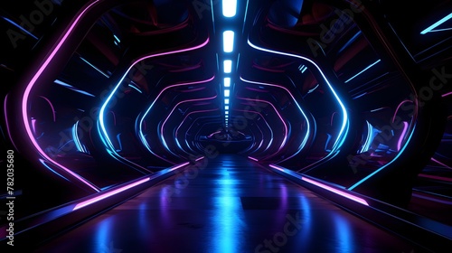 Captivating Futuristic Sci-Fi Corridor Interior with Glowing Neon Lights of Vibrant Colors