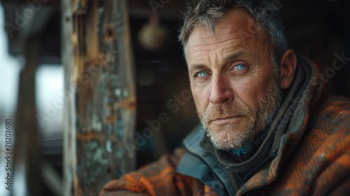 Mature farmer posing in a cowshed.