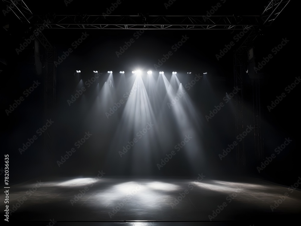 Dramatic Stage Beams and Theatrical Spotlights in a Moody,Futuristic Studio Setting - obrazy, fototapety, plakaty 
