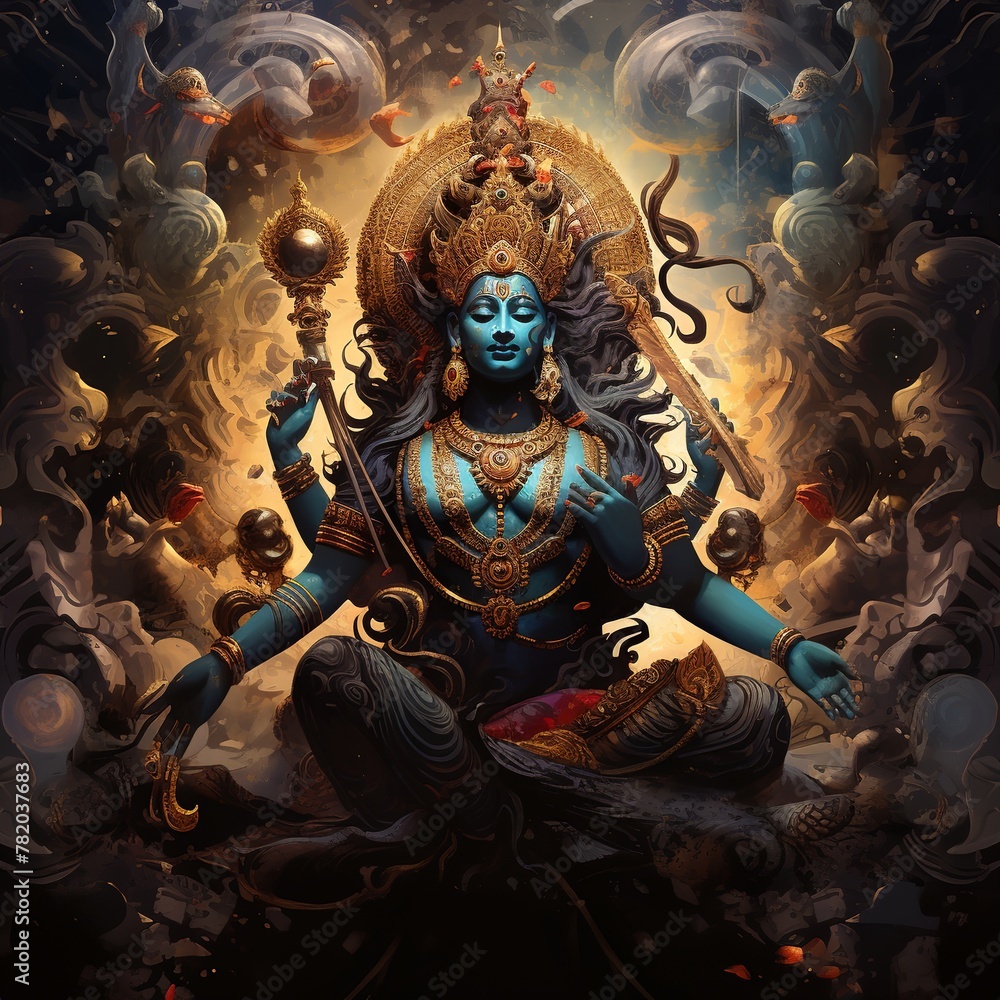 illustration of Hindu god in illusion world, Generative ai