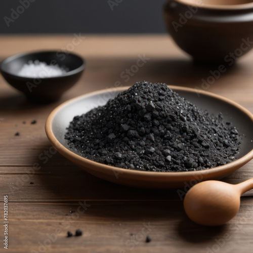 Coarse black salt in a bowl. Thursday's salt.