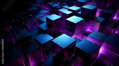Futuristic Cubic Glow:Luminous 3D Cubes in Electric Hues against a Darkened Backdrop