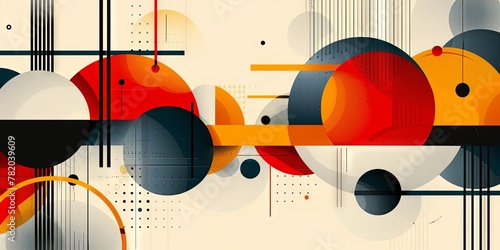 Abstract  retro-futuristic background with bold  curving shapes blend in harmonious composition.