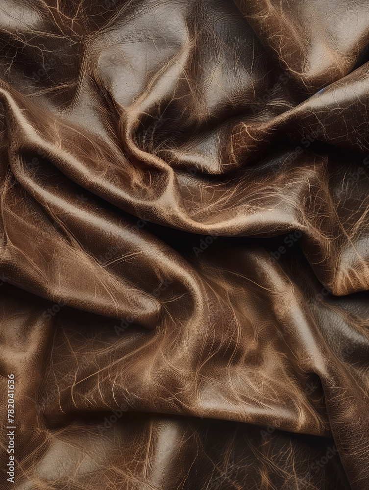 Rich texture and luxurious quality of brown leather. The supple material is artfully draped, forming elegant folds and curves that catch the light Rich texture and luxurious quality of brown leather. The supple material is artfully draped, forming elegant folds and curves that catch the light