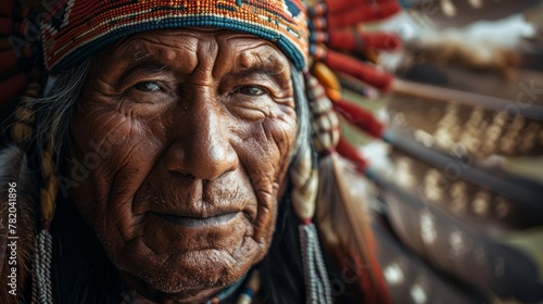 Portrait of Apache Red Indian, indigenous, Native American close up.