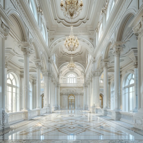 White Castle Interiors  Empty Victorian Hall  Luxury Hotel Lobby  Royal Villa  Copy Space