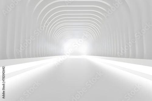 Futuristic Minimalist 3D Tunnel with Bright White Gradient Lighting and Architectural Perspective