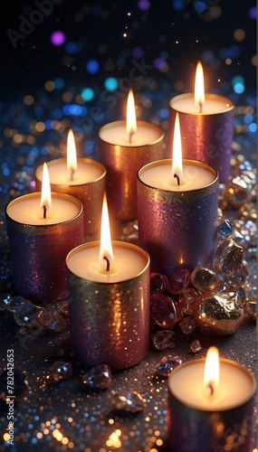 Background with shiny lit candles