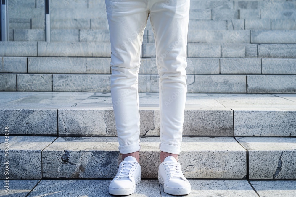 Man in White Pants, White Trousers and Shoes Mockup