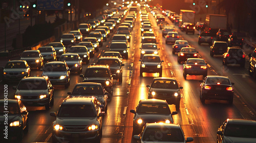 Full cars on the road. Background photo for heavy traffic. Generaetive AI. © AtoZ Studio