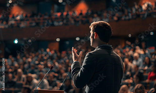 A confident speaker delivering a compelling presentation , Generative AI