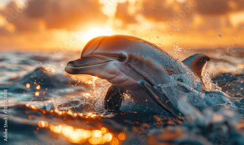 Ultra realistic cinematic beautiful photo of a dolphine, swimming in the open ocean. © RobertNyholm
