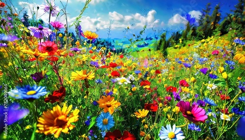 nature wallpaper showcasing a sun-drenched meadow filled with colorful wildflowers, capturing the beauty of a sunny day in nature
