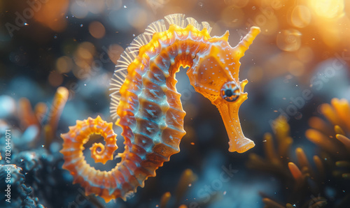 Ultra realistic cinematic beautiful photo of a seahorse, swimming in the open ocean.