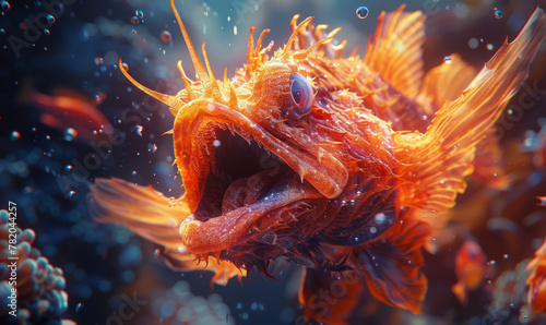 Ultra realistic cinematic beautiful photo of an angler fish, swimming in the open ocean.