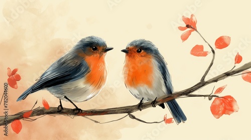 two birds on the tree branch