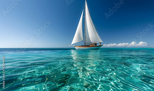 A sleek yacht sailing on crystal-clear waters, Generative AI