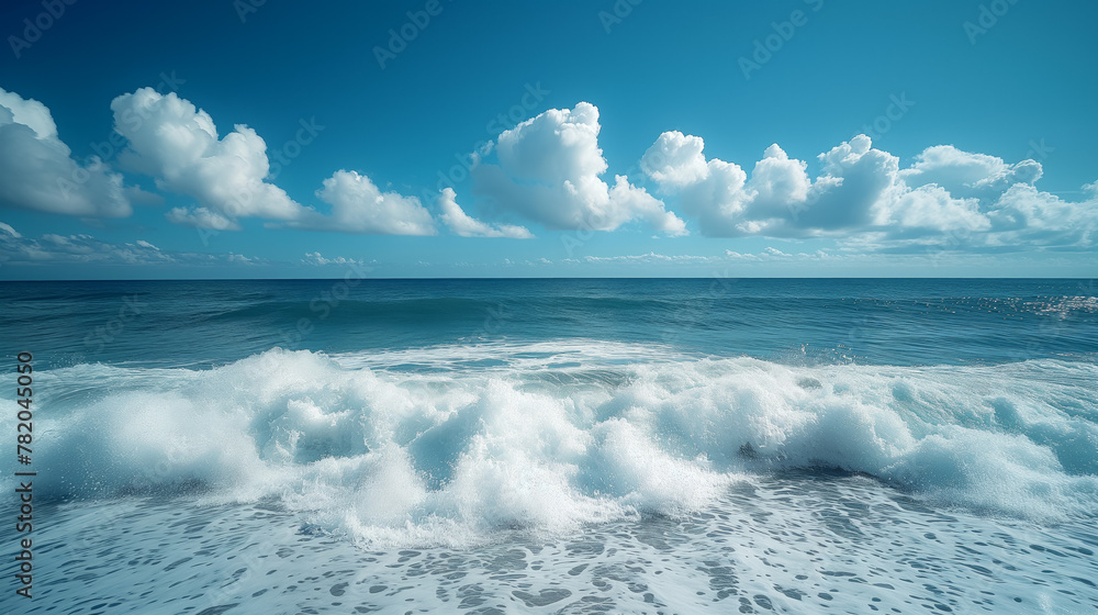 Serene ocean waves under fluffy clouds on a sunny day Serene ocean waves under fluffy clouds on a sunny day