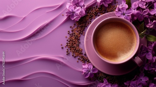 cup of coffee on the lilac background