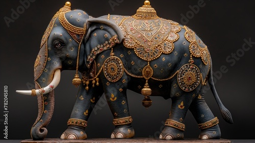 Indian elephant is decorated with gold and painted for the holiday © natalikp