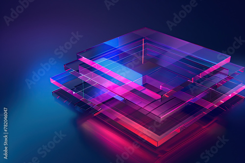 close up horizontal image of a transparent geometrical glowing abstract shapes
