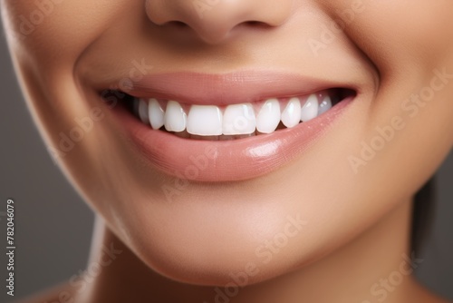 Smiling Femail Woman s Mouth Showing Perfect White Teeth  Lipstick and Makeup Close-up.