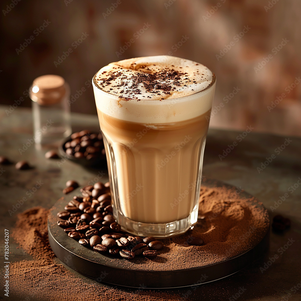 Delicious coffee with Milk, Coffee beans and sugar Delicious coffee with Milk, Coffee beans and sugar