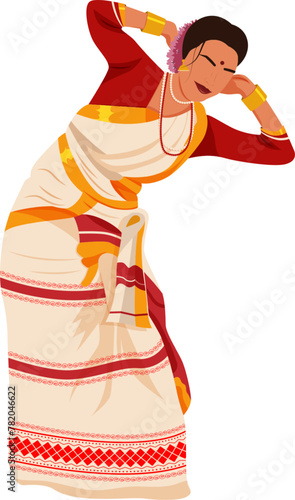 Vector illustration of woman doing Bihu dance