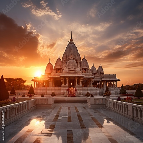 illustration of Temple during sunset in india, Generative ai photo