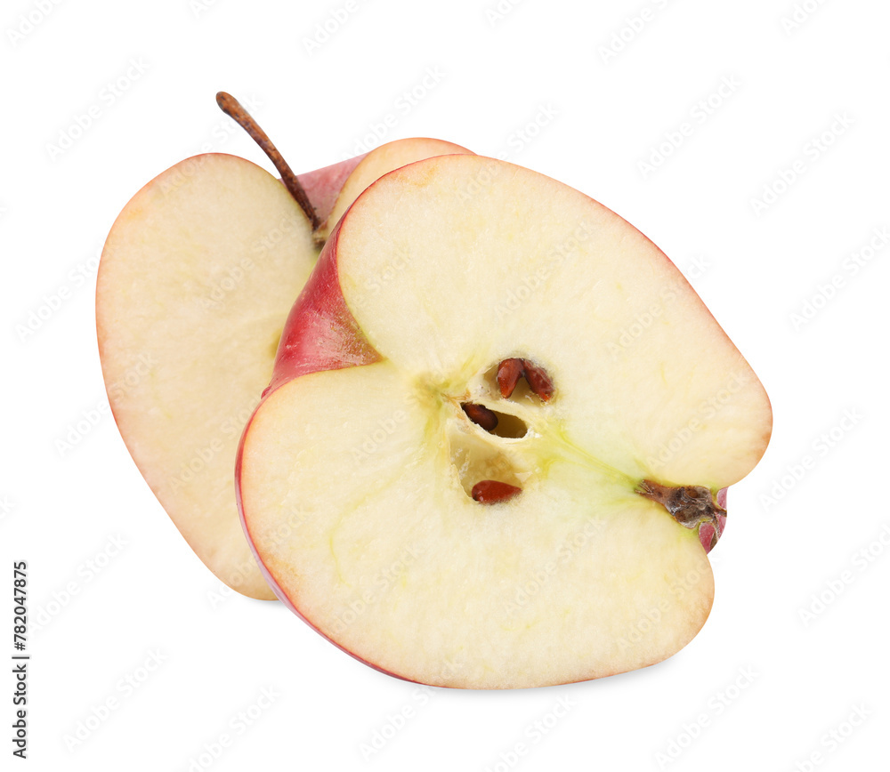 Halves of ripe red apple on white background Halves of ripe red apple on white background