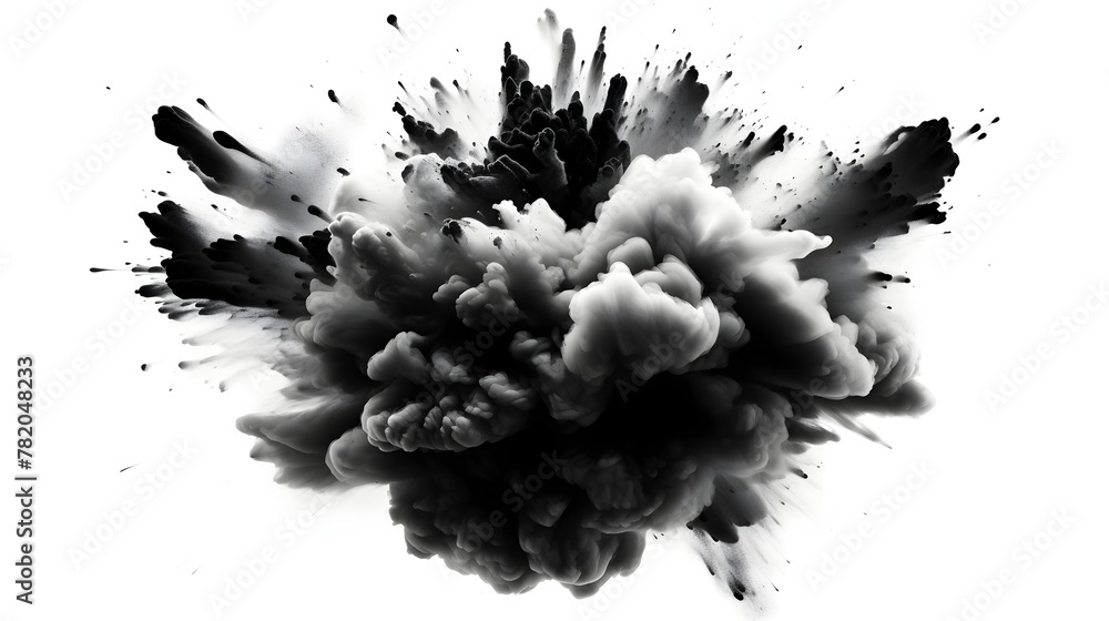 Powerful Explosive Charcoal Dust Burst in Futuristic Monochrome Powerful Explosive Charcoal Dust Burst in Futuristic Monochrome