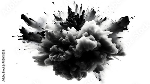 Powerful Explosive Charcoal Dust Burst in Futuristic Monochrome photo