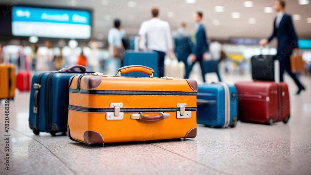 The image shows a group of luggage, the luggage includes suitcases and hand luggage.