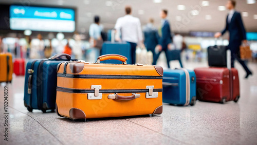 The image shows a group of luggage, the luggage includes suitcases and hand luggage.