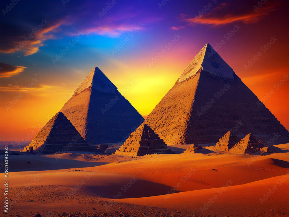 pyramids in giza evening seenary vibrant colors