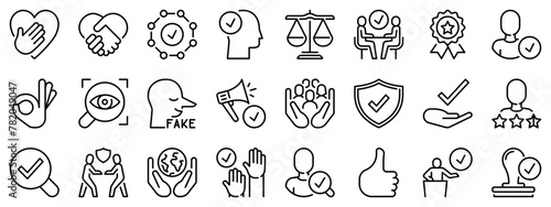 Icon set about trust. Line icons on transparent background with editable stroke.