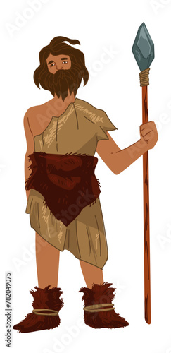 Prehistoric man with spear, caveman with weapon