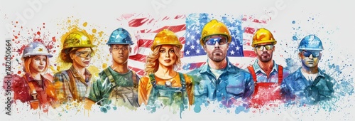 Group of worker in watercolor style