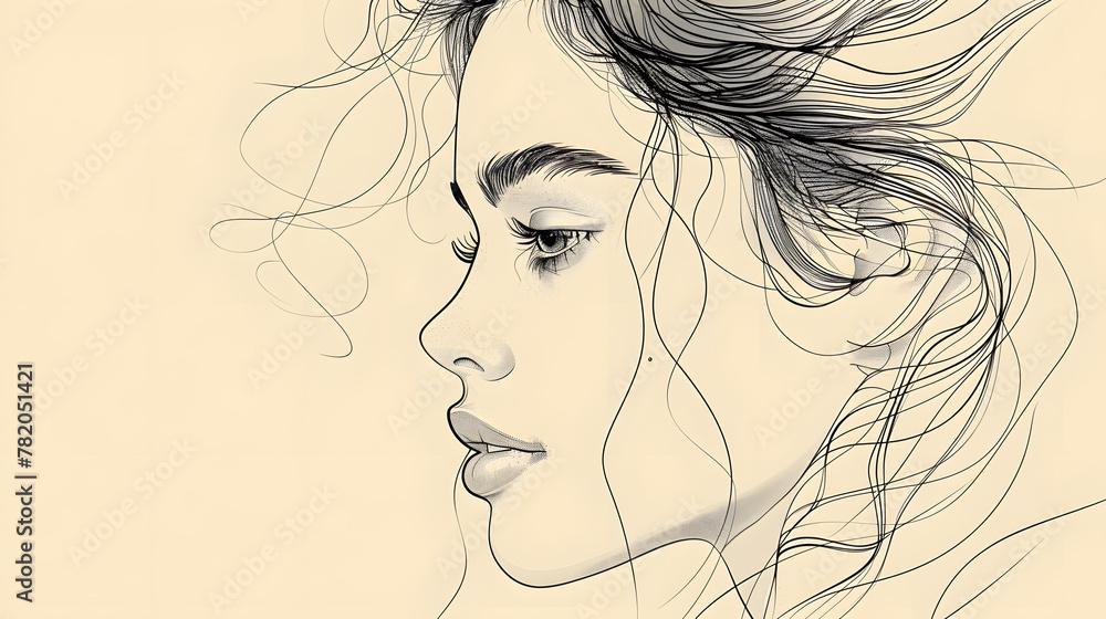 A simple line drawing of woman face poster A simple line drawing of woman face poster