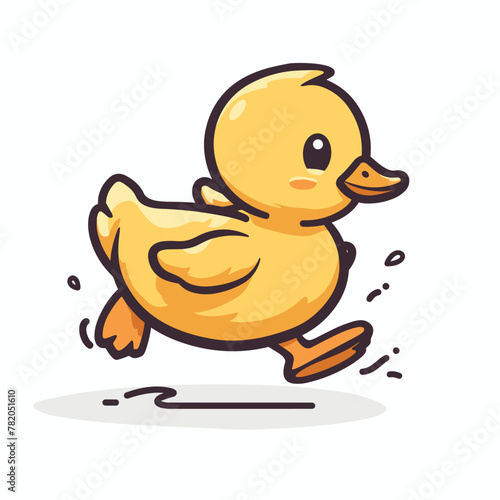 Cute baby duck duckling running cartoon illustration