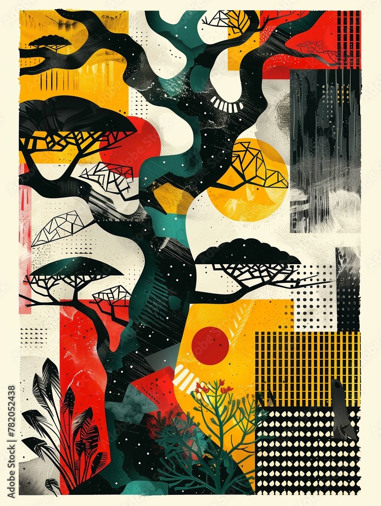 Baobab Bauhaus poster, in the style of bold patterns Baobab Bauhaus poster, in the style of bold patterns