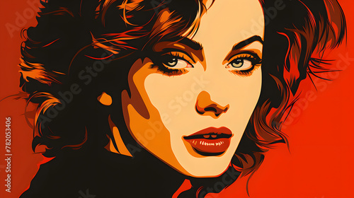 Drawing of woman face, in the style of vintage movie poster
